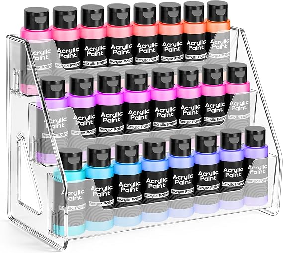 Vowcarol Clear Acrylic Paint Organizer Tall Version - 3 Layer, 24 Bottles Miniature Paint Holder, Craft Organizer Rack