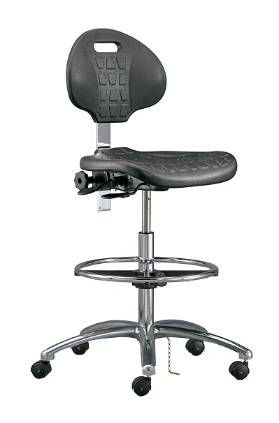 7550E Class 10 Certified Cleanroom Ergonomic ESD Chair, 18" Dia. Adjustable Chrome Footring, Polished Aluminum Base, 20-1/2"to 30-1/2" Height Adjustment