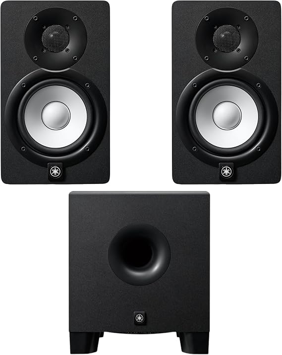 Yamaha HS5 Powered Studio Monitor Pair with HS8S Subwoofer Bundle 5-Inch Bi-Amplified Nearfield Speakers, 8-Inch Sub, 2.1 Monitoring System for Mixing, Mastering, Music Production and Home Recording