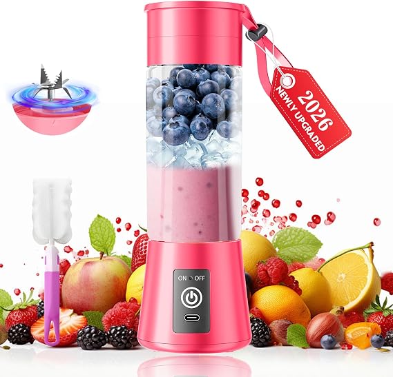 Cordless Portable Personal Size Blender - Mini Blender Make Smoothies and Shakes, 380Ml BPA Free Travel Cup, Powerful Blending Suit in Office/Home/Gym, Mother's Day