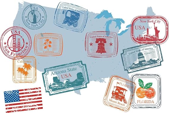 USA United States Retro Passport Postage Stamps Photo Photograph Patriotic Posters American Flag Poster Of Flags For Wall Flags Poster Us Cool Wall Art Cool Wall Art Print Poster 36x24