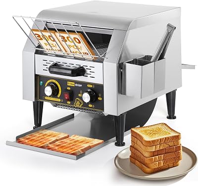 Dyna-Living Commercial Toaster 300 SlicesHour Conveyor Toaster Commercial 1900W Heavy-duty Stainless Steel Rotating Toasters Oven Restaurant Conveyor Belt Toasters for Bun, Bagel, Bread