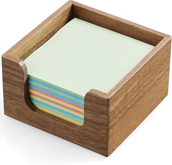 Bivvclaz Acacia Wood Sticky Note Holder, 3 x 3 Inch Post It Note Dispenser for Office Desk Accessories, Self Stick Note Pad Holder, Memo Pad Holder Dispenser Organizer for School Office Desk Supplies