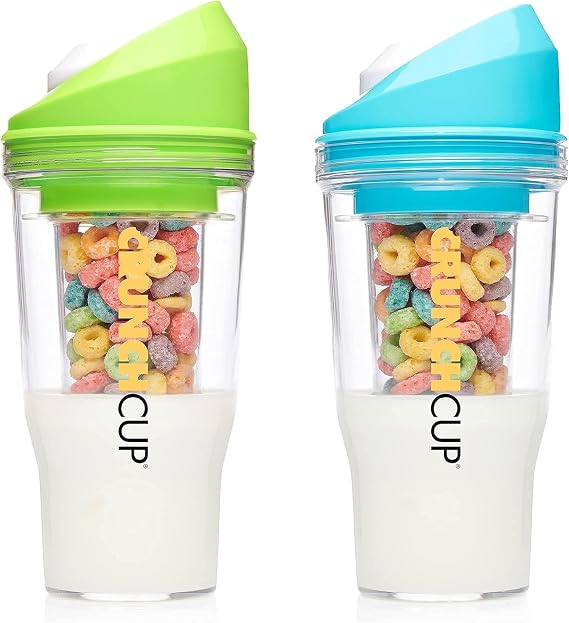 CRUNCHCUP Bundle & Save on Two Portable Cereal Tumblers - No Spoon, No Bowl, It's Cereal on the Go [Green & Blue]