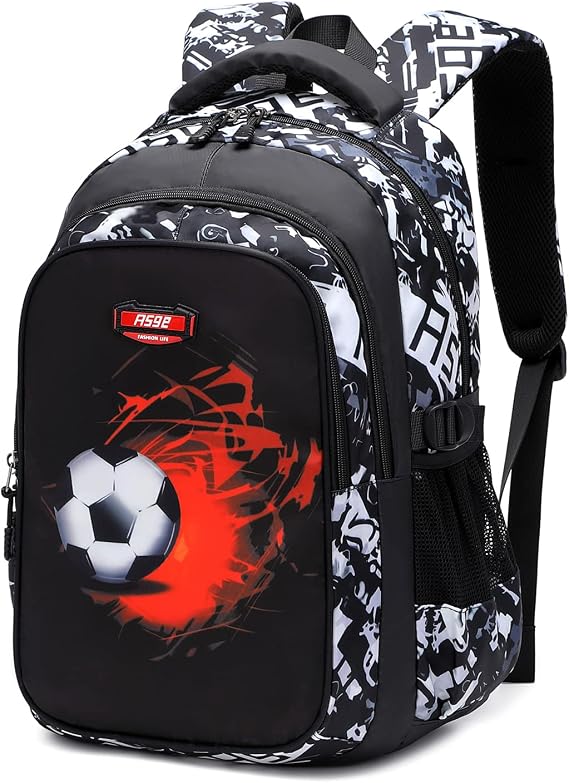 Asge Unisex Children's Backpack School Backpack Boys Teenagers School Bags Girls Satchel Ergonomic Football Print with Football Pattern Back-friendly Large for School 8-15 Years School Bags for Boys
