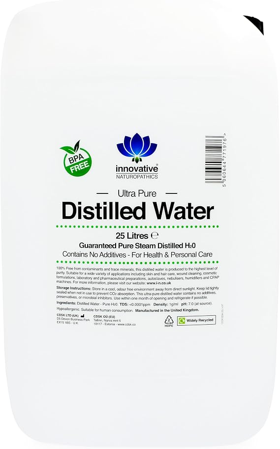 Distilled Water - Pure Steam Distilled H2O - 25 litres - BPA Free Container