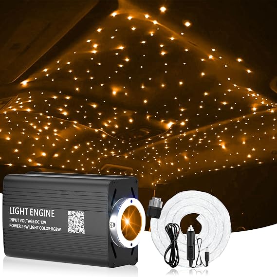 Starlight Headliner Kit 300pcs Studio/Garage Lighting | 16W RGBW Fiber Engine, Twinkle, App Control, Music Sync, Easy Install for Car & Home