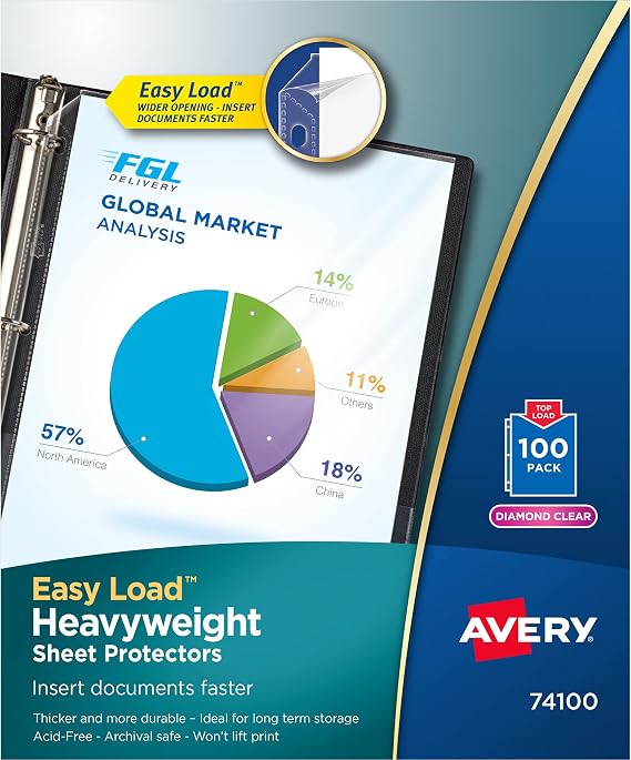 Avery Diamond Clear Heavyweight Sheet Protectors, Easy Load, 100 Document Protectors (74100)