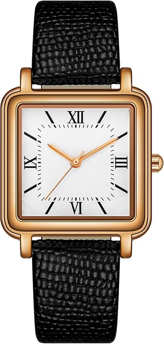 findtime Retro Square Watches for Women Relogio Feminino Elegant Leather Stainless Steel Band Ladies Analog Quartz Wrist Watch 3 ATM Water Resistant with Roman Numerals Dial