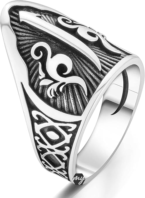 Solid 925 Sterling Silver Turkish Alif Archer Thumb Men's Ring