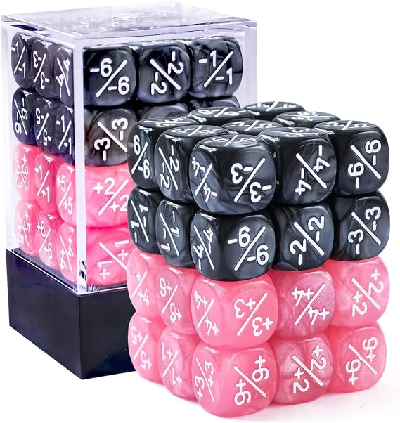 36pcs 12mm Positive and Negative Dice Counters Pink&Black Set, Small Token Loyalty Dice Compatible With MTG, CCG, Card Games