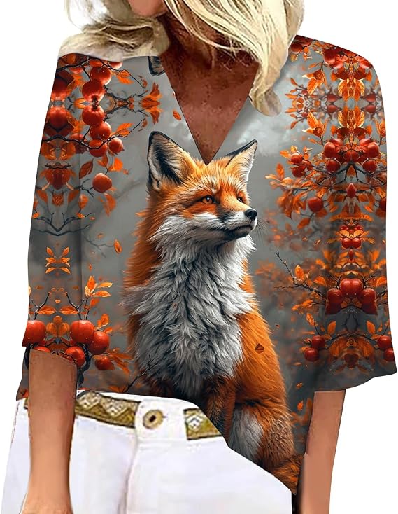 Women's 3/4 Sleeve Tops Women Animal Leopard Print Summer V Neck Floral Boho Shirt T Shirts Trendy 2024