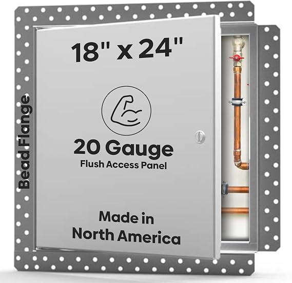 Best 18" x 24" Flush Metal Access Panel with Bead Flange 20-Gauge Steel Drywall Access Door for Walls and Ceilings, Concealed Hinges, Screwdriver Cam Latch, White Polyester Finish, BA-DW-5040
