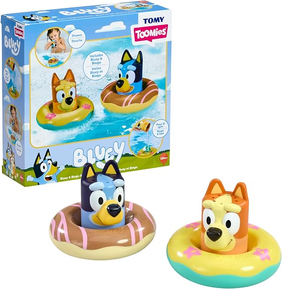 Tomy Toomies Bath Toy Bluey and Bingo in Swim Ring Pack of 2 Bluey and Bingo in Swim Rings with Water Wheels Officially Licensed Bluey Toy Toy for Children from 18 Months