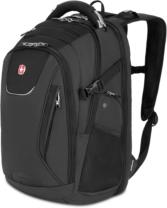SwissGear Travel Tech Elite Laptop Backpack Fits Laptops up to 16 ScanSmart TSA-Friendly Backpack with USB Port, Shoe Compartment & Organizer Pockets Heather Grey