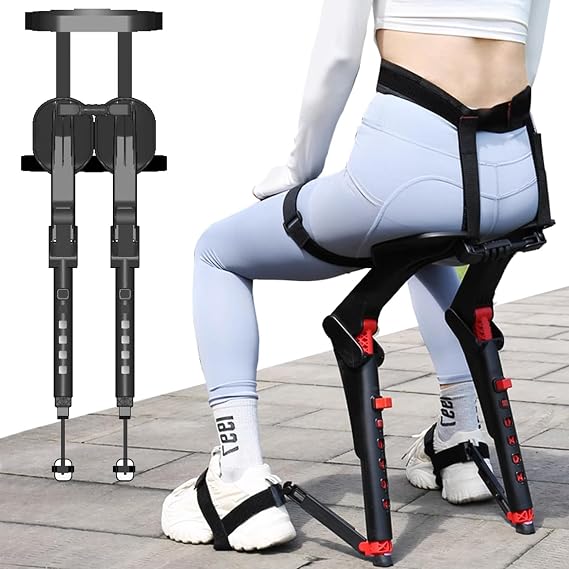 Lightweight Folding Chair, Chairless Chair Wearable Leg Ergonomics Lightweight Seat, 3-Gear Heights Adjustable, Portable High Chair | Hiking, Travel, Backpacking, Fishing | Folding Stool Up To 245lb