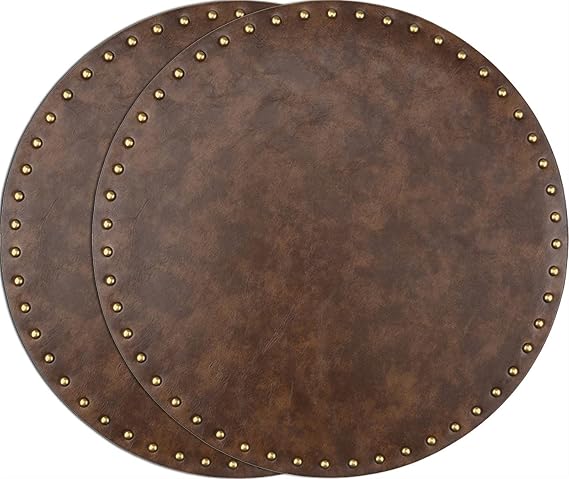 Round Faux Leather Placemats Set of 2 Non Slip Wipeable Table Mat for Dining Table, 15inch Circle Pu Place Mats Waterproof Heat Resistant Tablemats (Color : Brown)