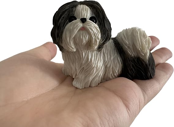 Realistic Resin Shih Tzu Figurine, Black and White, 2.87" x 1.38" x 2.17" (L x W x H), Collectible Dog Statue, Perfect for Home Decor and Gifts