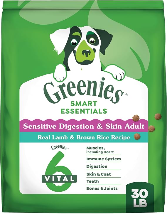 Greenies Smart Essentials Sensitive Adult Dry Dog Food, Lamb & Rice, 30 lb