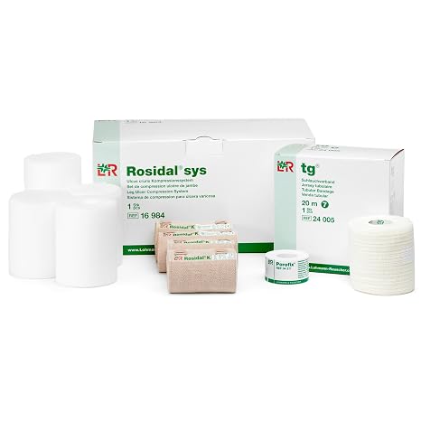 Lohmann & Rauscher Rosidal Sys Short Stretch Compression System, Full Bandaging Kit for Venous Ulcer Wrapping, Washable Compression Bandages Set