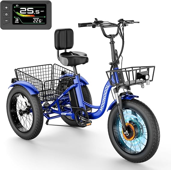 NAIZEA Electric Tricycle for Adults - 20" x 4" Fat Tire Electric Trike, 48V 500W Ebike, 3 Wheel Electric Bikes with Removable Battery, Aluminum Frame & Large Basket