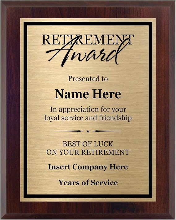 Retirement Plaques Personalized 8x10, Customized Award for Retired Men or Women or Retiree Gifts Includes Personalized Wording Included. Customize Now!