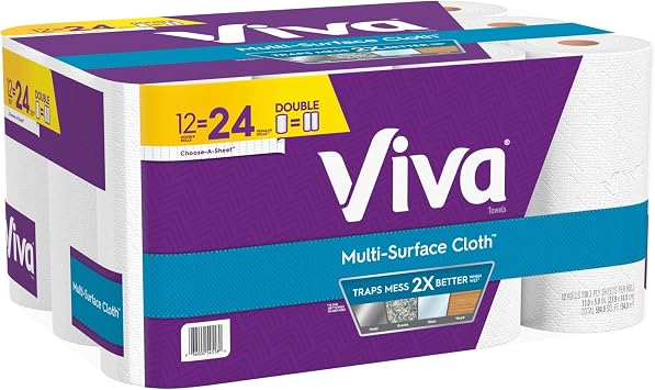 Viva Multi-Surface 2-Ply Cloth Towel Rolls, 11" x 5-15/16", White, 110 Sheets Per Roll, Pack Of 12 Rolls