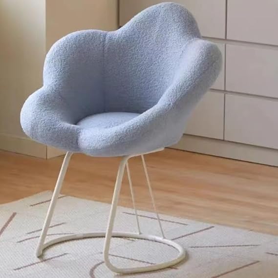 Creative Design Flower Vanity Stool, Petal Backrest Chair, Makeup Chair with Cushioned Backrest, Vanity Stool with Metal Legs, Vanity Chair for Living Room,Bedroom,Vanity,Blue