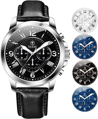Leather Watches for Men Casual Waterproof Mens Chronograph Watch Luxury Dress Men Watch Classic Stainless Steel Analog Quartz Mens Wrist Watches with Date Luminous Large Face