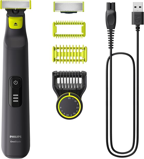 Philips OneBlade Pro Yüz ve Vücut için Hibrit Tıraş Makinesi,Sakal Şekillendiriği, Islak/Kuru Kullanım, 12 Uzunluk Ayarlı Tarak, 1 Yedek Bıçak, Vücut Tarağı, Cilt Koruması,QP6542/10