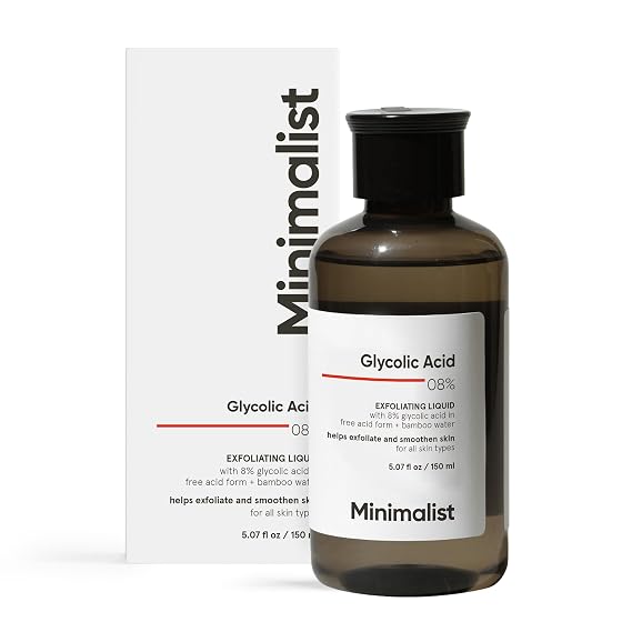 Minimalist Glycolic Acid 8% Exfoliating Toner for Glowing Skin | Multi-Functional Exfoliating Toner with Bamboo Water for Body, Face, Underarms & Scalp | for Women & Men | 5 Fl Oz / 150 ml