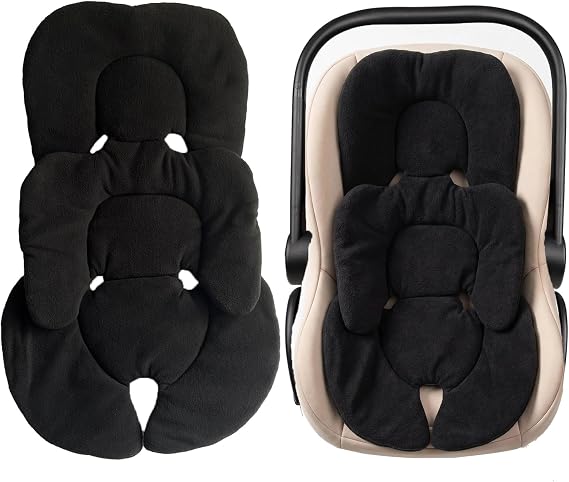 Baby Pram Liner Car Seat Insert Universal Pushchair Seat Liner Infant Newborn Seat Liner Reversible Plush & Mesh Seat Cushion for Stroller Buggy Baby High Chair Bassinet (Black)