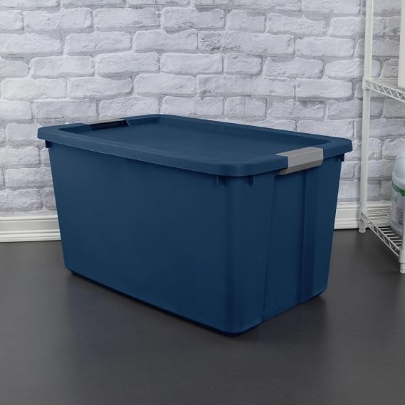Extra Large Storage Bin, 34 Gallon Plastic Storage Container with Latch Lid, Blue