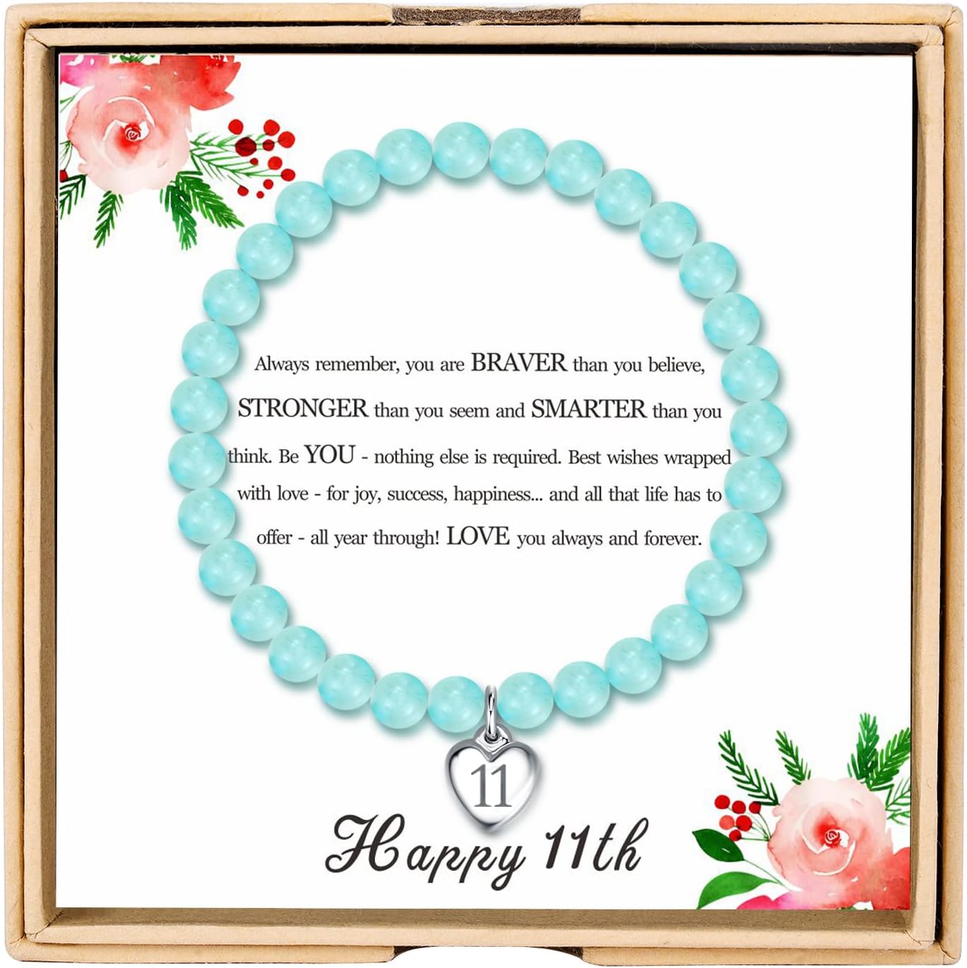 Birthday Gifts for Grils 7th 8th 9th 10th 11th 12th 13th 14th 15th 16th Birthday Bracelet for Teenager Girls Amazonite Beads Bracelet 7th-16th Jewelry Gift for Daughter Sister Niece