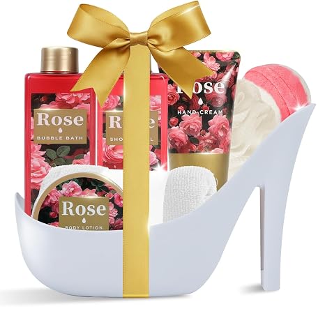 SPA LUXETIQUE Wellness Set for Women - 8-Piece Rose Fragrance Bath Gift Set with Shower Gel Body Lotion Bubble Bath Mother's Day Gift Set Birthday Gifts Gifts for Her Women Mother