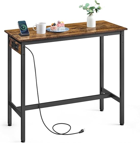 VASAGLE Bar Table with Power Outlets, Computer Desk, 39.4" W
