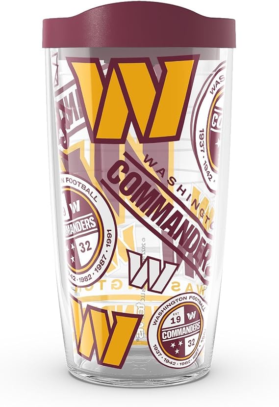 Tervis Made in USA Double Walled NFL Washington Commanders All Over Insulated Tumbler Cup Keeps Drinks Cold & Hot, 16oz, Classic