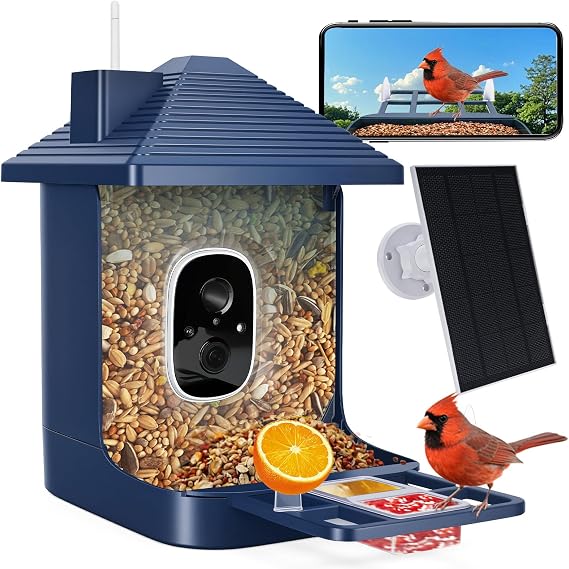 Bird Feeder with Camera Solar,2K HD Live Video Outdoor AI Identify (Blue-1)