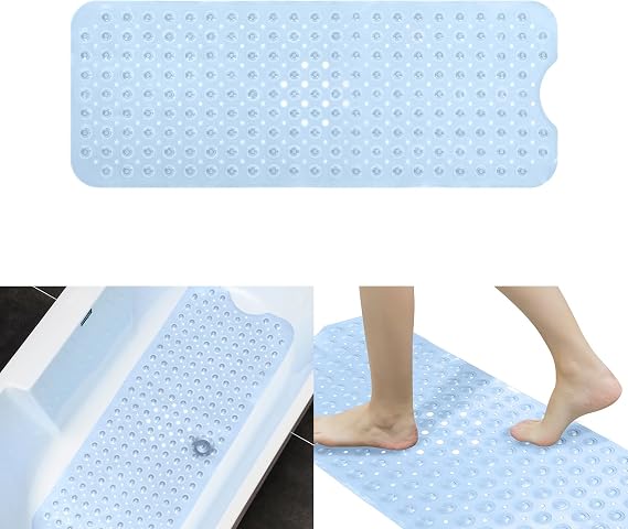 Bathtub Mats,Non-Slip Shower Mats with Suction Cups and Drain Holes,Bath Mat for Tub Non Slip,Anti Slip Shower Mat (Blue, 100 * 40cm)