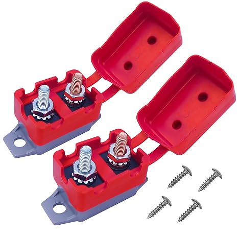 Stud Type Circuit Breakers Auto Reset Lengthwise Bracket Waterproof Inline Fuse Inverter for Car ATV Marine Trolling Motors Boat Power Protect 12V-24V, with 4 Screws (50 Amp)