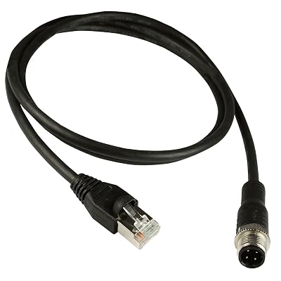 Automation Systems Interconnect ASI ASI-M12-RJ45-11101 M12 4 Position D-Coded Male to RJ45 Male Shielded Cable Assembly, Cat5e SFTP 24 AWG with Black PUR Jacket, 1 Meter