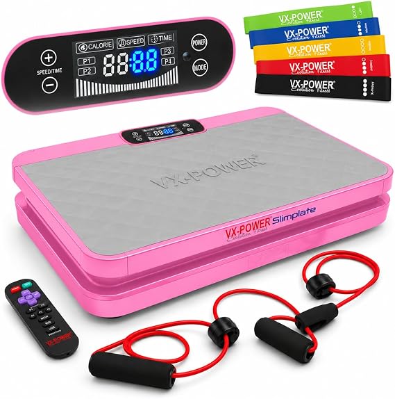 VX-Power Slimplate Digital Vibration Plate Exercise Machine | Whole Body Oscillating Vibration Platform, Resistance Bands for Home Cardio, Shaping, Toning & Fitness, Bluetooth Speakers