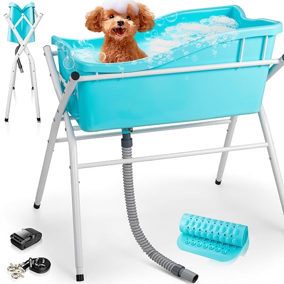 Dog Bath Tub, Portable Dog Washing Bathing Station, 3 Levels Elevated Foldable Dog Bath for Shower and Grooming, Collapsible Shower Bathtub Pet Tub for Small and Medium Size Dogs (4 Levels Elevated)