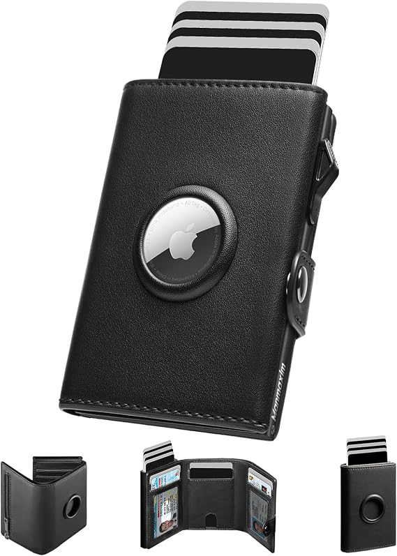 Men's Wallet Card Wallet with Airtag Slim Wallet Large Capacity Pop-up Wallet AirTag for 12 Cards &amp; 2 ID RFID Wallet Smart Wallet for Men with Coin Compartment Black