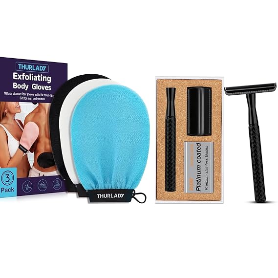 Exfoliating Glove and Black Safety Razor