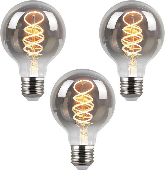 MLOQI 3 Pack E27 Screw Bulb,G80 Edison Vintage LED Light Bulbs, 4W(40W Equilavent), 2700K, Gray Glass, Warm White Glow [Energy Class E]