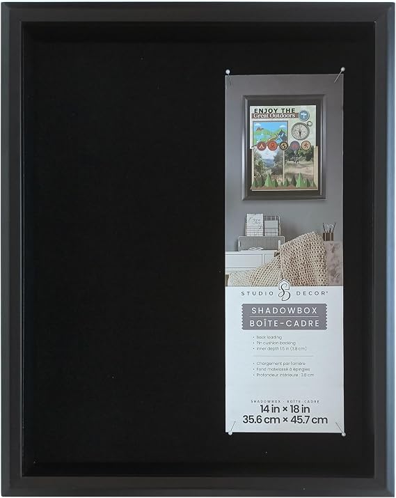 Studio Decor 14" x 18" Black Beveled Shadow Box - Easy Back Loading Frame Includes Pre-Attached Hanging Hardware, Horizontal or Vertical Display - 1 Pack