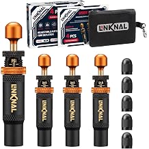 LINKNAL Adjustable Auto-Stop Tyre Deflator Valve Kit (10-30 PSI/0.7-2 BAR) – 4 PCS Screw-on Air Down Tool for Offroad 4x4, Jeep, Truck, SUV – with Storage Bag & 5 Valve Caps