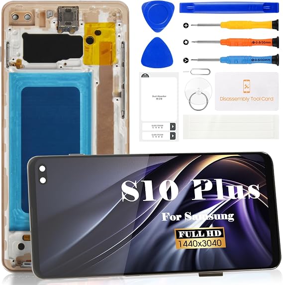 Incell for Samsung Galaxy S10 Plus Screen Replacement for Samsung S10+ LCD SM-G975F,SM-G975U,SM-G975W display Digitizer Touch Screen Replacement with Frame (Gold,Not Fingerprint Function)
