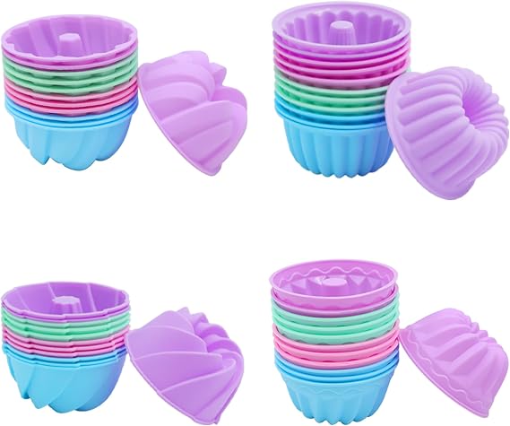 Tongjude 48 Pieces Silicone Donut Mold, Non-Stick, Reusable Silicone Baking Cups, 3.15 Inch 4 Shape Small Molds, Heat Resistant Bakeware for Bagel, Muffin, Jello and Cake Baking